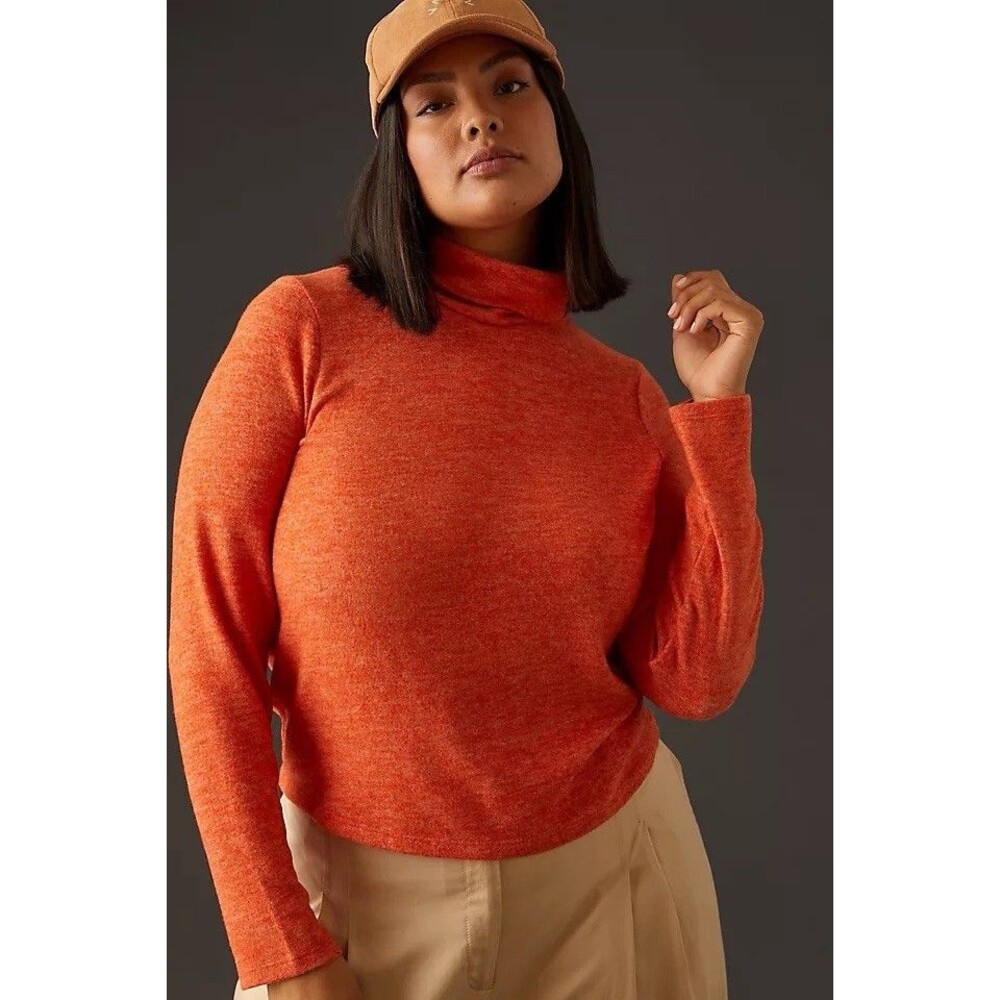 Anthropologie Long Sleeve Crop Turtleneck Top Orange Rust Women’s Size Medium